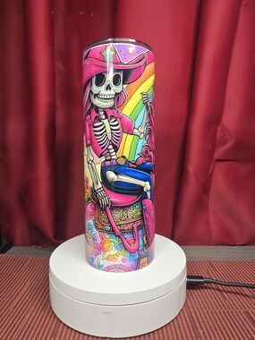 Vibrant Pink Skeleton Cowgirl Tumbker 20oz